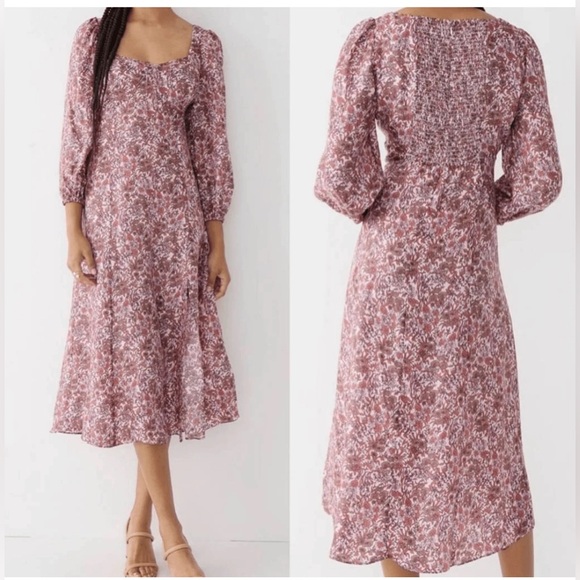 J. Crew Dresses & Skirts - J Crew Re-Imagine Sweetheart Long Sleeve Midi Dress Smocked Sz 6 in Fete Floral